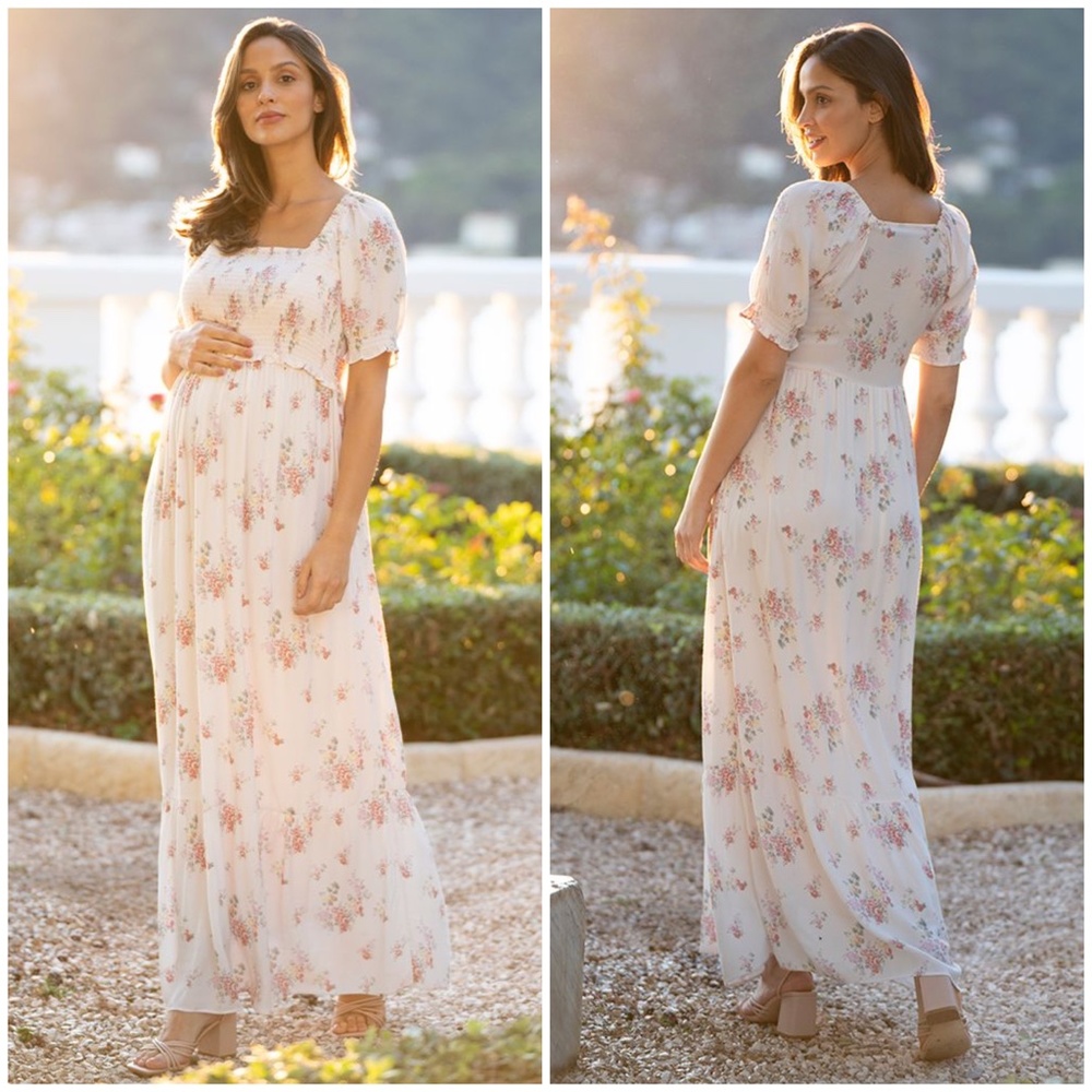 NWT Luxe Seraphine Clarabeth Floral Shirred Maxi Maternity Nursing Dress Size 8